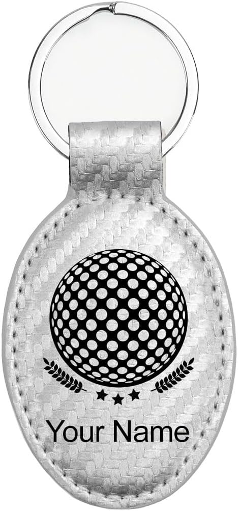 LaserGram Oval Keychain, Golf Ball, Personalized Engraving Included (Carbon Fiber Silver)