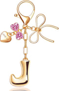 Gold Bubble Initial Keychain with Bow Decoration Bag Charms for Women, Cute Purse Handbag Accessories Gift