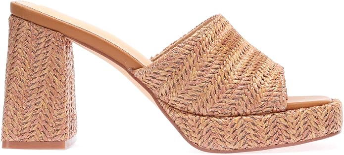 Monrovia Womens Sandals Heels for Women Slide On Block Chunky Platform High Heels Open Toe Raffia Wedge Sandals