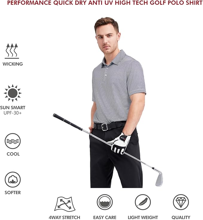 Golf Shirts for Men Dry Fit Short Sleeve Print Performance Moisture Wicking Polo Shirt