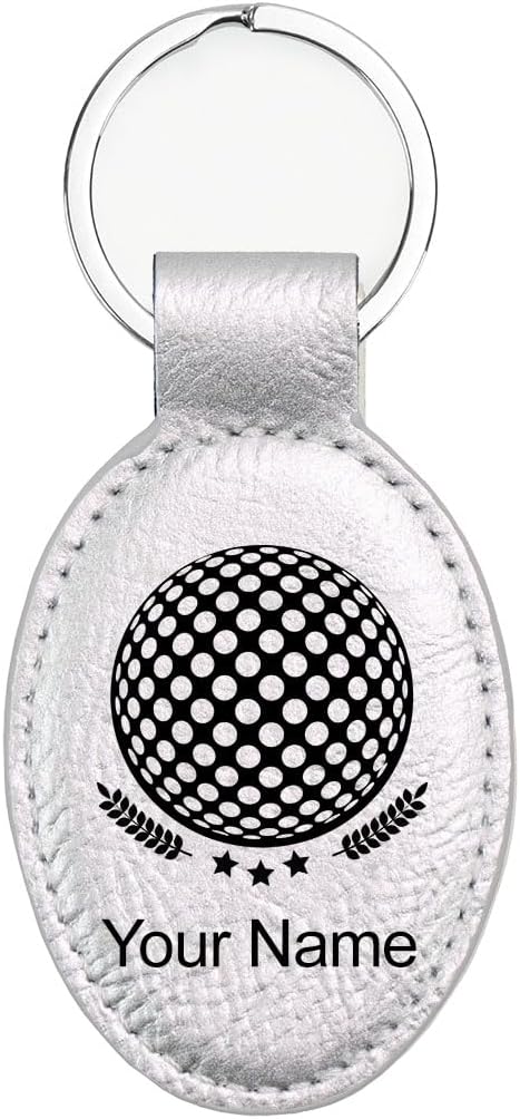 LaserGram Oval Keychain, Golf Ball, Personalized Engraving Included (Silver)