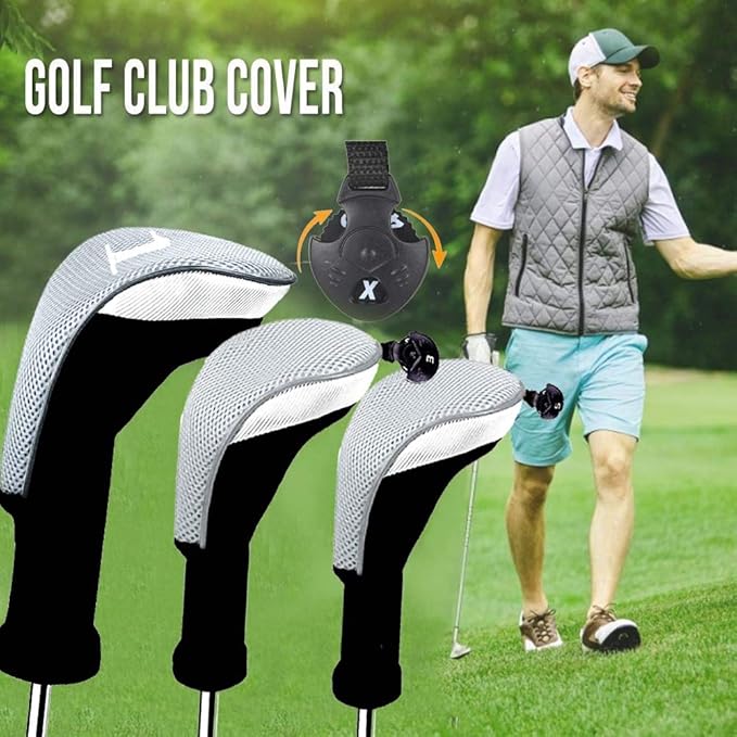 Golf Club Head Covers for Woods and Driver Hybrids Fairway Value Pack Protective Clubs Headcovers with Interchangeable No.Tags 1 3 5