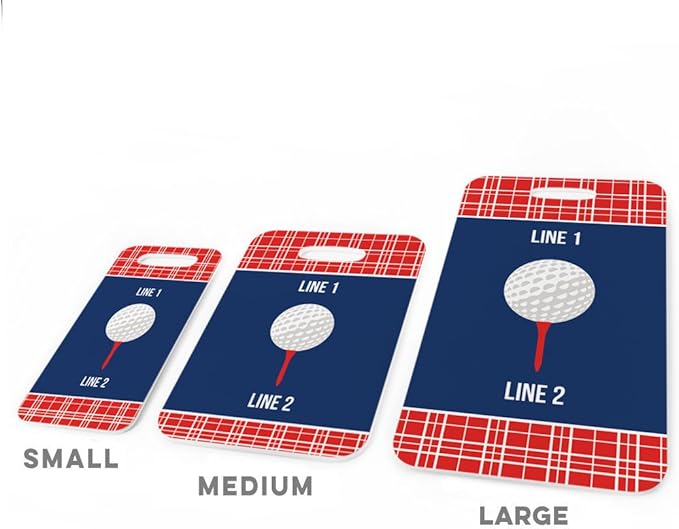ChalkTalkSPORTS Golf Luggage & Bag Tag | Personalized Team with Golf Ball | Standard Lines on Back | Medium | RED/Navy