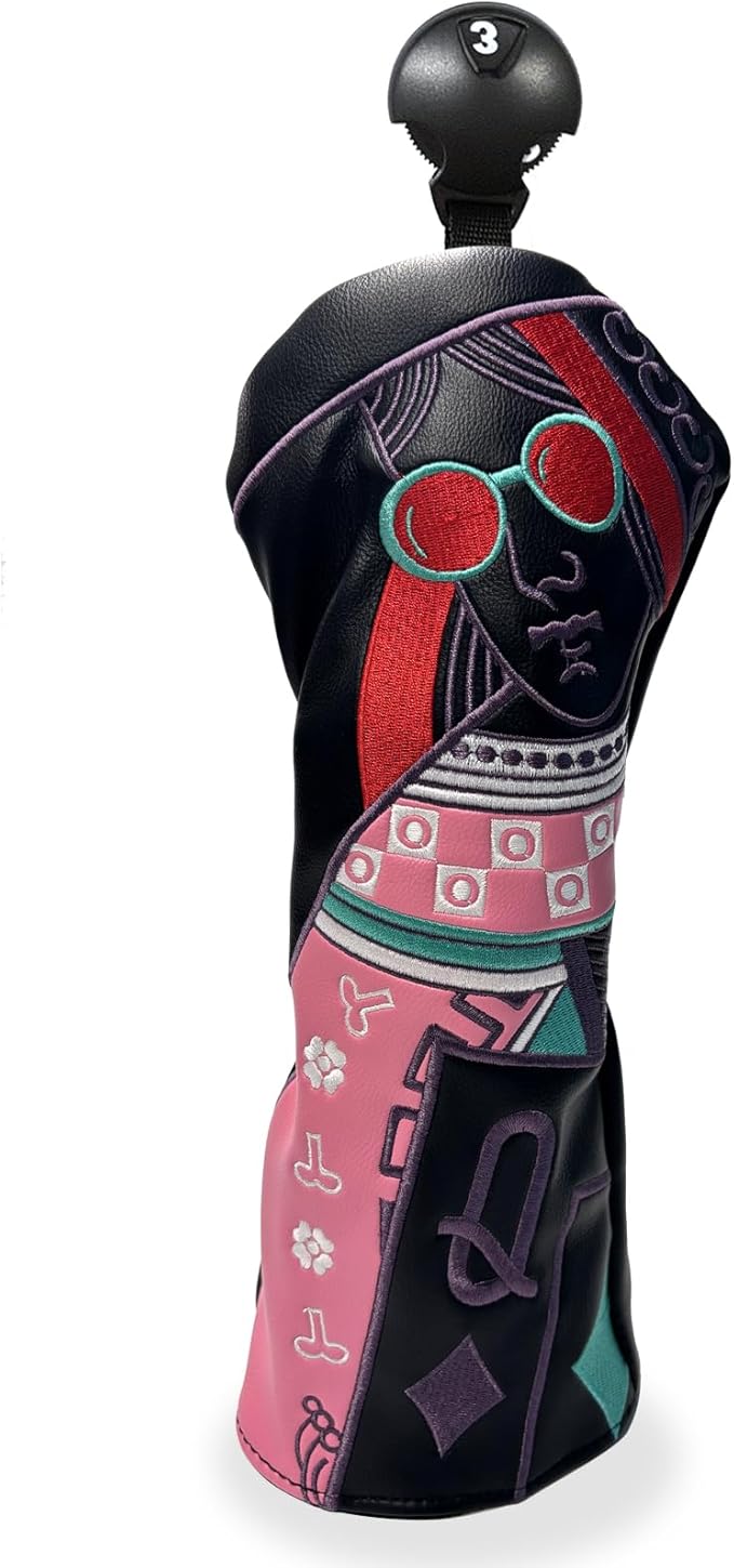 Poker Golf Headcover Golf Club Covers Fairway Wood Cover Headcover with Premium Synthetic Leather Material Embroidery Poker Pattern Fits for All Brand Golf Clubs.