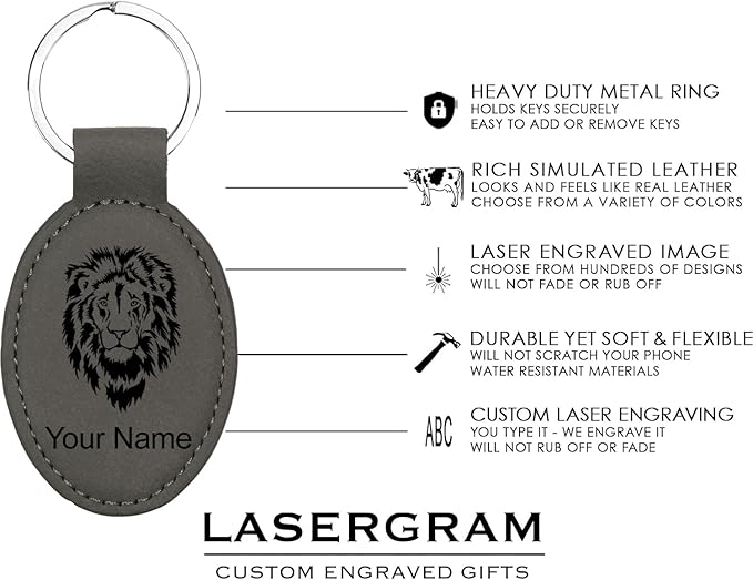 LaserGram Oval Keychain, Golf Ball, Personalized Engraving Included (Gray)