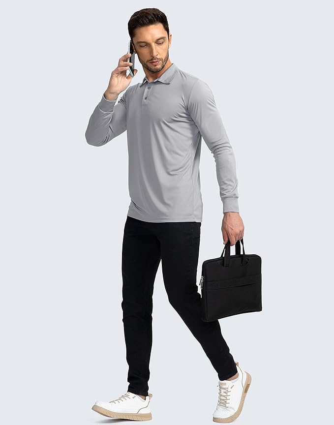 Men's Polo Shirt Long Sleeve Golf Shirts Lightweight UPF 50+ Sun Protection Cool Shirts for Men Work Fishing Outdoor