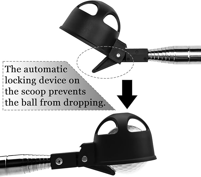 Portable Retractable Stainless Steel Golf Ball Retriever Telescopic Scoop Saver Pick Up Automatic Locking Shaft Tool