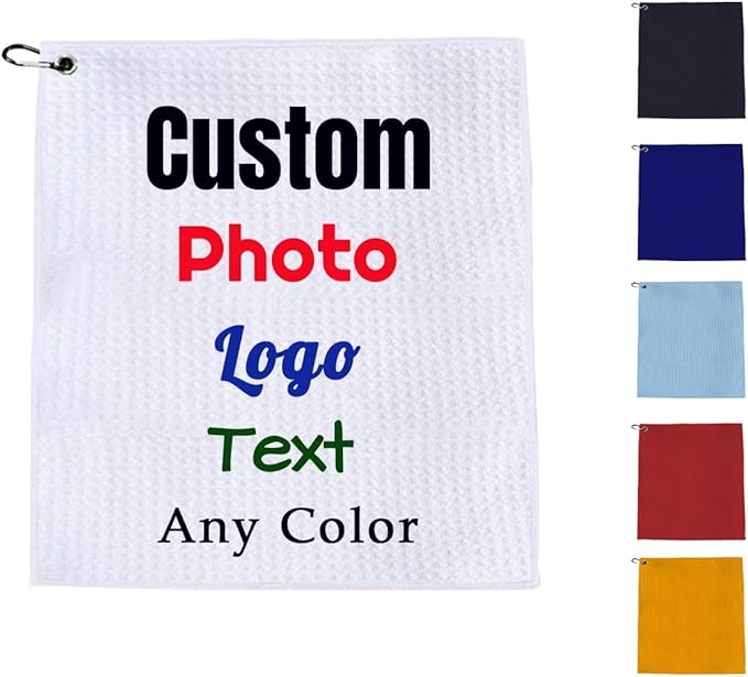 Custom Golf Towel with Photo 16 "x16", Personalized Photo Microfiber Towels for Golf Bags for Men,Bulk 1-100pcs,Design Your Own Funny Golf Club Towel Picture Logo Text,Gift for Husband Boyfriend Dad