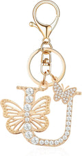 Gold Plated Alphabet Initial Letter Keyring Keychain for Women Girls Crystal Key Chains for Wallet Backpack Bag Charm