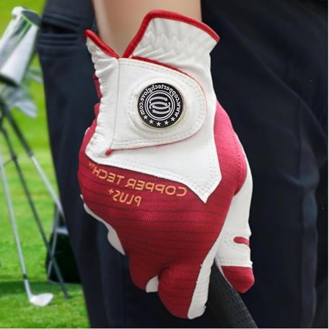 Men's 1-Pack Right and Left Handed Golfers Golf Glove – Advanced Compression for Muscle Support, Joint Relief Gloves – White/Red