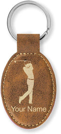 LaserGram Oval Keychain, Golfer Golfing, Personalized Engraving Included (Rustic with Gold)