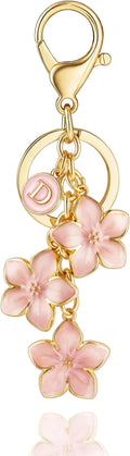 XGALBLA White/Pink/Black Big Cute Flower Initial Letter Keychain for Women, Flower Bag Charms Enameled Keychain Handbag Purse