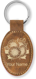 LaserGram Oval Keychain, Sunflowers, Personalized Engraving Included