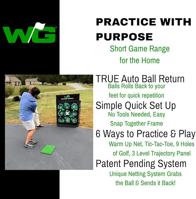 Large Premium Golf Short Game Practice Indoor/Outdoor Chipping and Pitching Net with True Auto Ball Return, 9 Holes of Golf, Tic-Tac-Toe and More!
