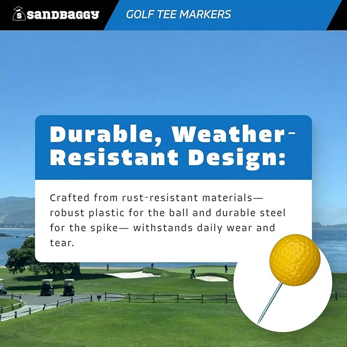 Sandbaggy Plastic Tee Markers for Golf Course (UV Resistant) - Steel Spike - Safety Caps Included