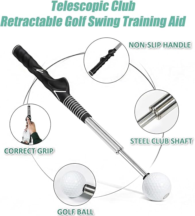 Retractable Golf Swing Training Aid, Golf Grip Trainer and Right-Handed Golf Training Aid for Chipping Hitting, Portable Grip Trainer with Click Feedback