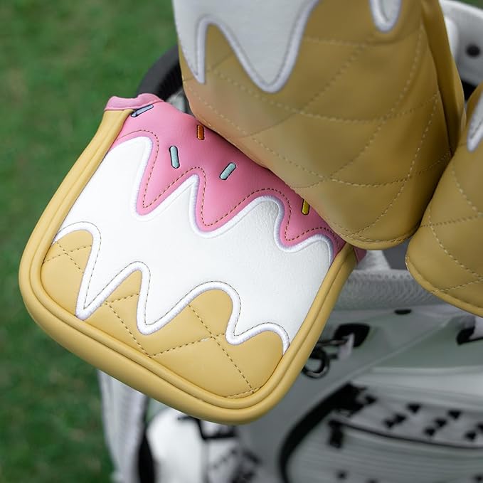 Golf Wood Head Covers Driver Cover 3 Wood Headcover Hybrid Head Covers Embroidery Ice Cream Design Golf Club Headcovers Leather Hand-Made Wood Head Cover