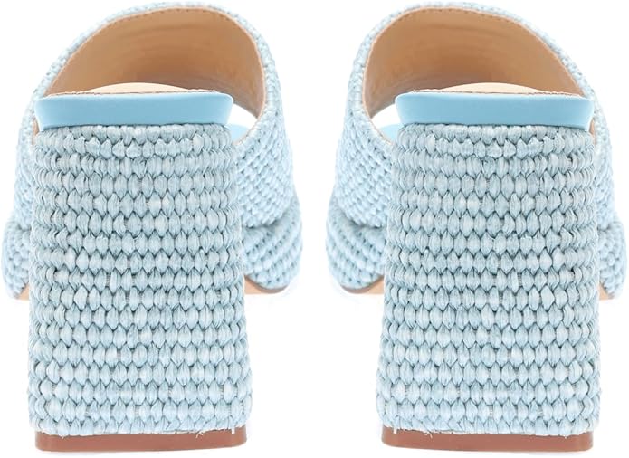 Monrovia Womens Sandals Heels for Women Slide On Block Chunky Platform High Heels Open Toe Raffia Wedge Sandals