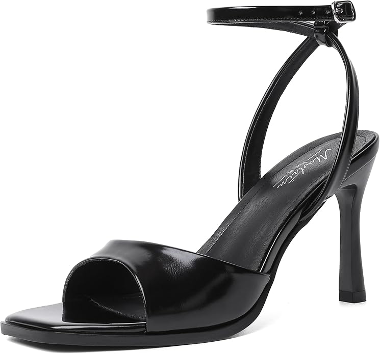 Mostrin Strappy Heels for Women Square Open Toe Lace Up Heeled Sandals Ankle Strap Sexy Stiletto High Heels for Party, Prom, Dating, Wedding