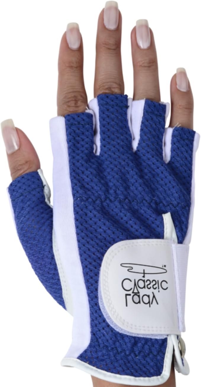 Mesh Half Golf Glove for Women – Premium Cabretta Leather Palm, Breathable Mesh Back, Half-Finger Design Ladies Golf Glove for Enhanced Grip & Comfort