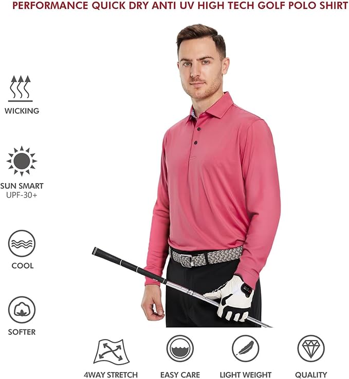Mens Polo Shirts Short and Long Sleeve Casual Solid Stylish Dry Fit Performance Designed Collared Golf Polo Shirts for Men