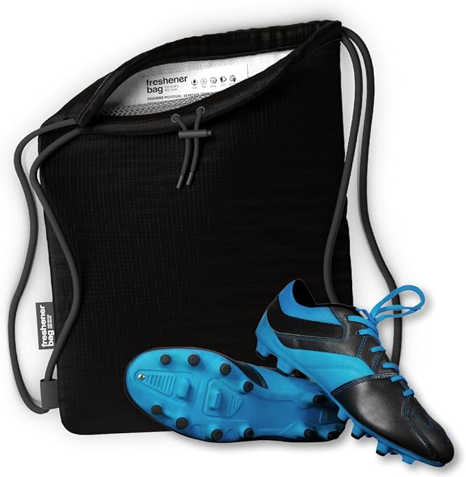 SmellWell Freshener Bag XL – Black | Shoe Bags for Travel, Golf Shoe Bag & Cleat Bag with Activated Bamboo Charcoal | Odor Eliminating & Moisture Absorbing Shoebag