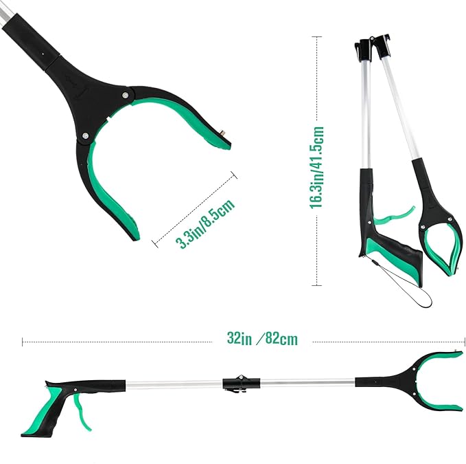 6-Pack 32inch Upgrade Foldable Grabber Reacher Tool, Reacher Grabber Pickup Tool with 4 inch Wide jaw and 360° Rotating Head,Grabbers for Seniors Outdoor & Indoor (Green)