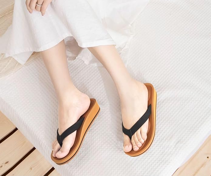 COFACE Flip Flops for Women With Comfortable Arch Support Ladies Fashion Platform Thong Sandals Soft Yoga Mat Sole For Beach/Indoor Outdoor