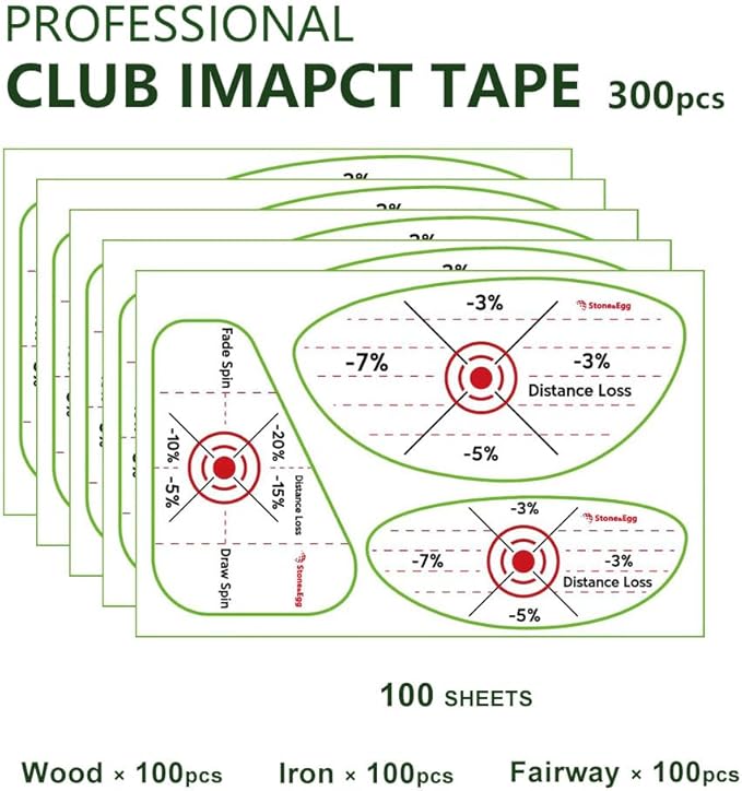Golf Impact Tape, Self-Teaching Sweet Spot and Consistency Analysis, Golf Club Impact Stickers for Iron, Wood & Fairway Clubs, Non-Residue, Swing Training Aid Impact Labels