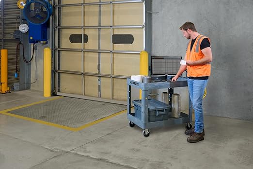 Rubbermaid Commercial Products BRUTE Heavy Duty 2-Shelf Utility/Service Cart, Medium, Lipped Shelves, Ergonomic Handle, 500 lbs. Capacity, Gray, for Warehouse/Garage/Cleaning/Maintenance/Stadiums