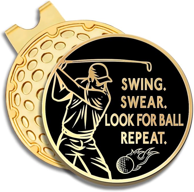 Swing Swear Look for Ball Repeat Black Gold Golf Ball Marker with Magnetic Hat Clip, Golf Accessories for Men Women, Golf Gifts for Men Women Golfer, Birthday Retirement Gifts for Golf Fan?D?
