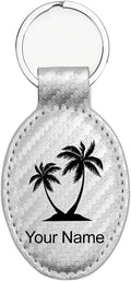 LaserGram Oval Keychain, Palm Trees, Personalized Engraving Included (Carbon Fiber Silver)
