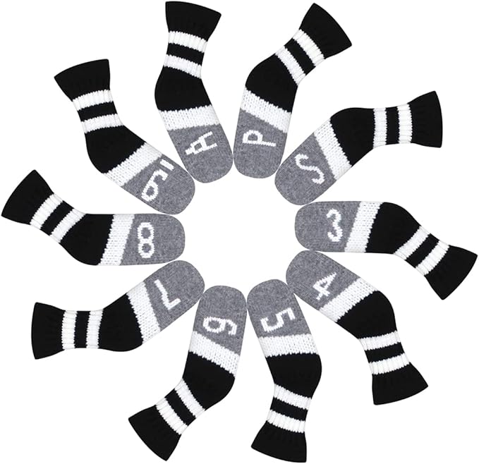Scott Edward 10 Pcs Golf Club Head Covers for Irons Cuteness Basically Socks Shape Washable Durable Golf Club Head Protector Double Sided Knit Suitable for Most Brands