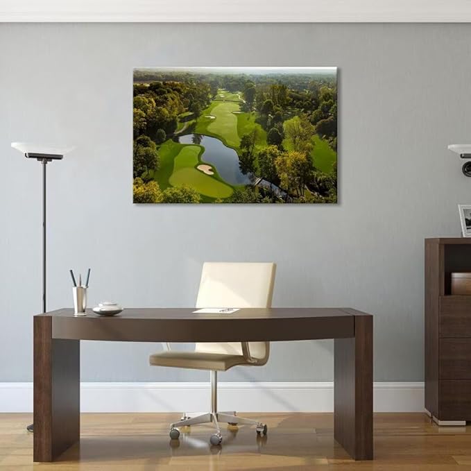 chenchenArt USA Ohio Golf Course Wall Art for Office Living Room Bedroom Home Decorations Ohio Golf Course Picture Poster Canvas Prints Modern Artwork Framed Ready to Hang(12''H x 16''W)