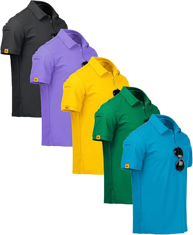 ZITY 5 Pack Mens Polo Shirt Short Sleeve Sports Golf Tennis T-Shirt Moisture-Wicking Summer Shirts