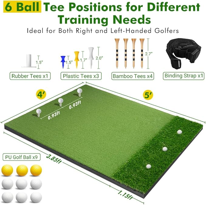 Thickened Golf Mat-31mm, 5x4ft Golf Hitting Mats Practice Outdoor/Indoor, Heavy-Duty Commercial Grade Synthetic Turf Training Mat for Simulators/Garage/Backyard/Driving Range Swing and Chipping