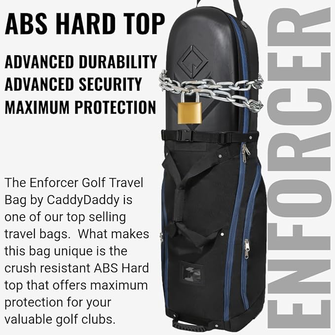 CaddyDaddy Enforcer Golf Travel Bag Crush Resistant Hard Top Protection, 1 Year Full Replacement Coverage, Durable Thick Nylon, Wheels & Lockable XL Zippers. Case for Transporting Clubs on Airlines