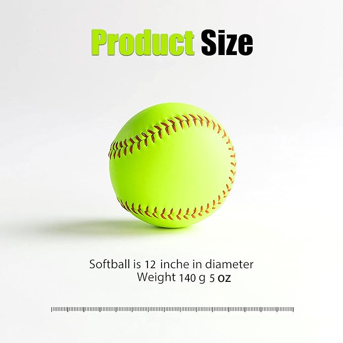 GKK Softballs 4 Pack Sports Practice Softballs 12 Inch Slow Pitch Official Size and Weight Softball Autograph Softball Training Ball for Games, Soft Toss, Batting, Fielding, Hitting, Pitching
