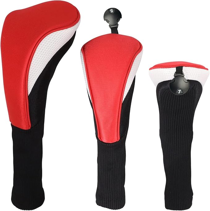 3pcs Nylon Golf Head Covers with Interchangeable Tags, Elastic Self-Fixing Closure, Durable Golf Accessories for Fairway & Driver Clubs