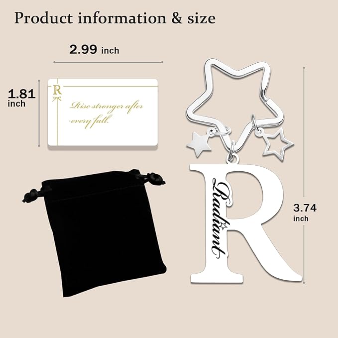 Qunrwe Stainless Steel Initial Letter A-Z Keychain,Inspirational Gifts for Women Men Friends Daughter Son Sister Dad Mom