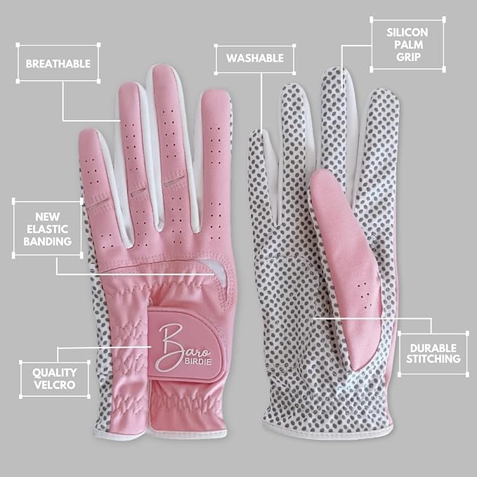 Golf Gloves Both Hands Women's 1 Pair Lightweight Non-Slip Silicone Extra Grip All Weather Girls Ladies Sports Tennis