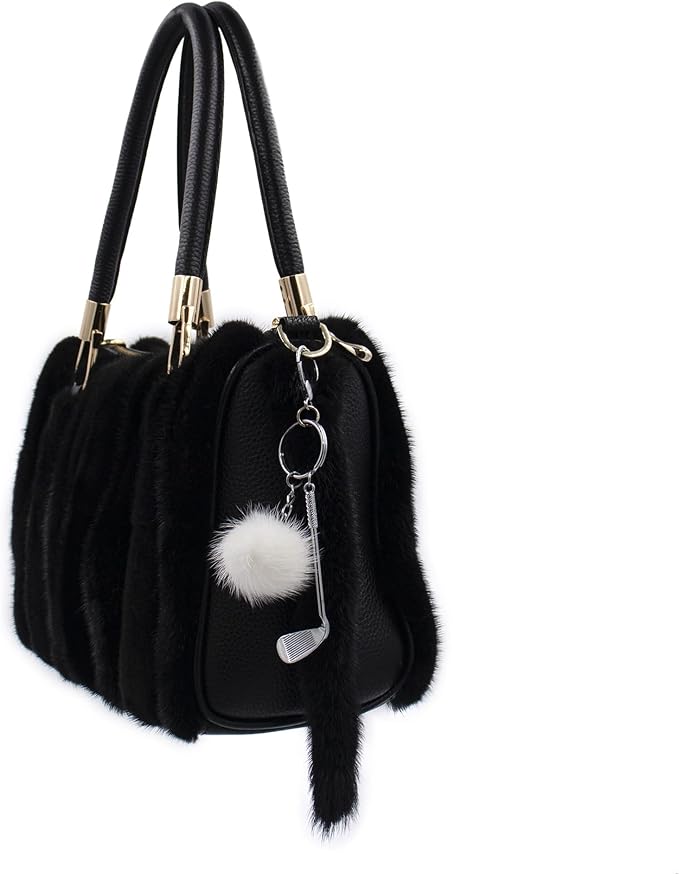 surell Golf Club Keychain with Mink Fur Pom - Sports Charm for Keys, Bags, Belts, and More