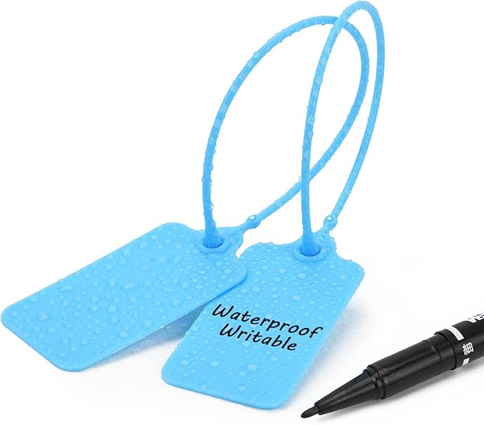 100pcs Luggage Tags Plastic Seals Shipping Label Logistics Sign Tie Bag Tag, Sealing Storage Multi Purpose Name ID Tag with Marker for Suitcases, Backpack, Schoolbag, Car Key (Blue)