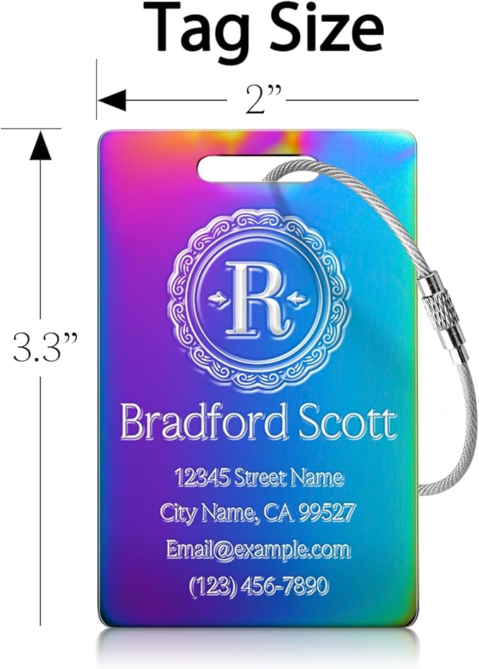 Personalized Luggage Tags - Custom Metal Luggage Tags for Suitcases, Backpacks and Bags with Your Personalized Club Logo Text (Nebula)