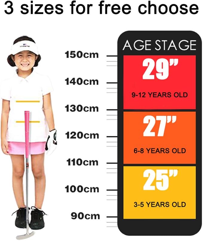 Two Way Junior Golf Putter Stainless Steel Kids Putter Both Left and Right Handed Easily Use 3 Sizes to Choose Freely for Kids Ages 3-5 6-8 9-12