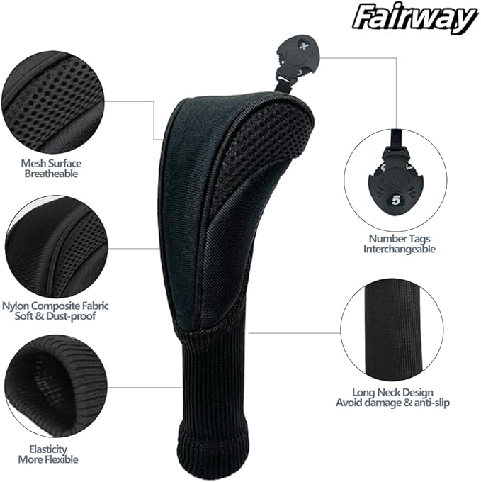 Golf Head Covers for Fairway Woods Driver Hybrids 5 Pieces Nylon Mesh Sports Fan Golf Club Headcovers-Golf Accessories for Men Women.