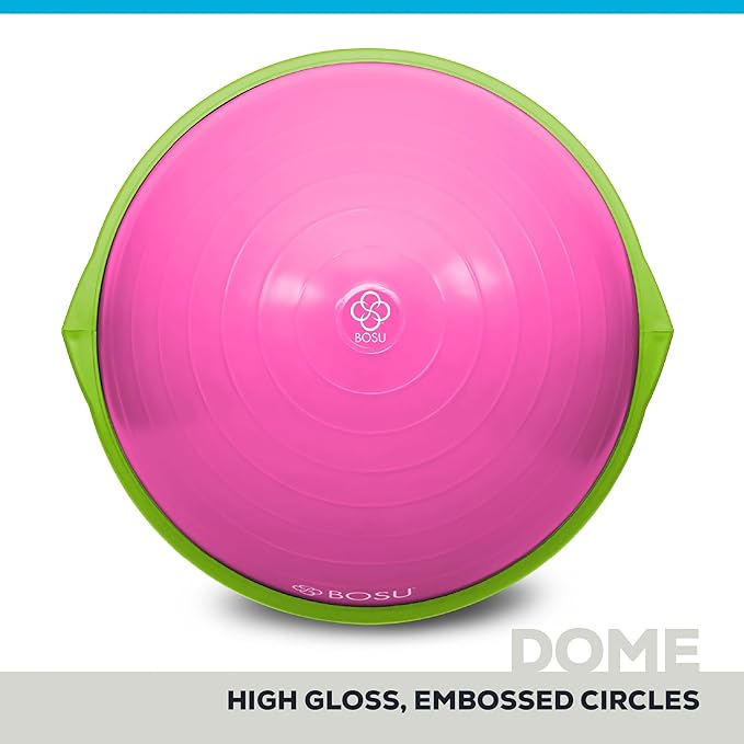 Bosu Balance Ball Exercise Trainer, Home Gym Equipment w/ Guided Workouts & Pump, 26", Blue - Inflatable Fitness Platform for Strength Training, Standing, Balancing, and Core Workout