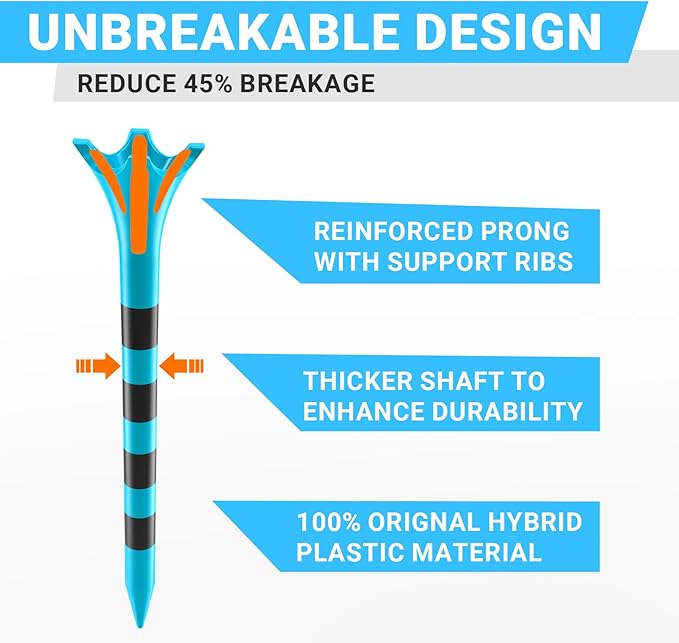 Professional Plastic Golf Tees 100 Pack (3-1/4" or 2-3/4"), Enhanced Durability & Stability, Engineered to Minimize Friction and Side Spin