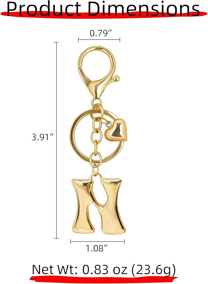 Gold Bubble Heart, Cherry, Bow & More Designs Letter Initial Keychain Bag Charms – Cute Purse Charms for Handbags