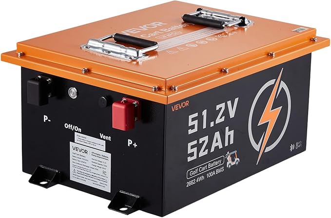 VEVOR 48V (51.2V) 52AH Lithium Golf Cart Battery, with 15A Charger, Lifepo4 Battery Kit, Built-in 100A BMS, with Bluetooth Mobile APP & Display Monitor, 4000 Cycles, for Golf Carts, Trolling Motors
